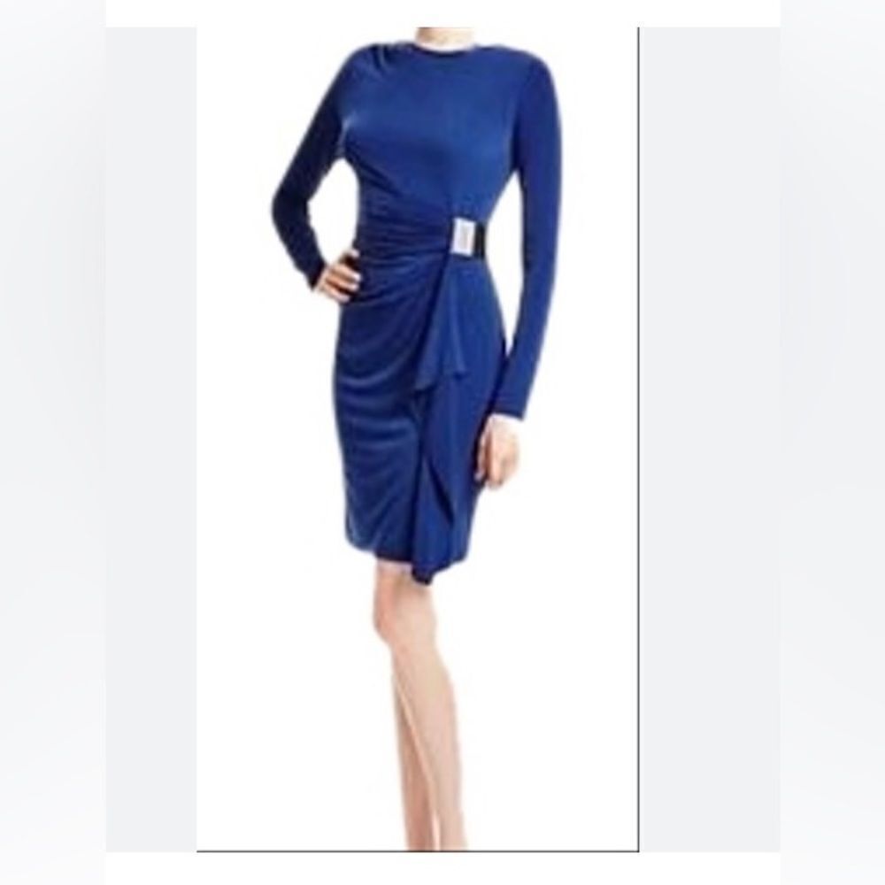 NWT Michael Kors Capsule Sapphire Blue Side Buckle Long Sleeve Dress Mob wife M